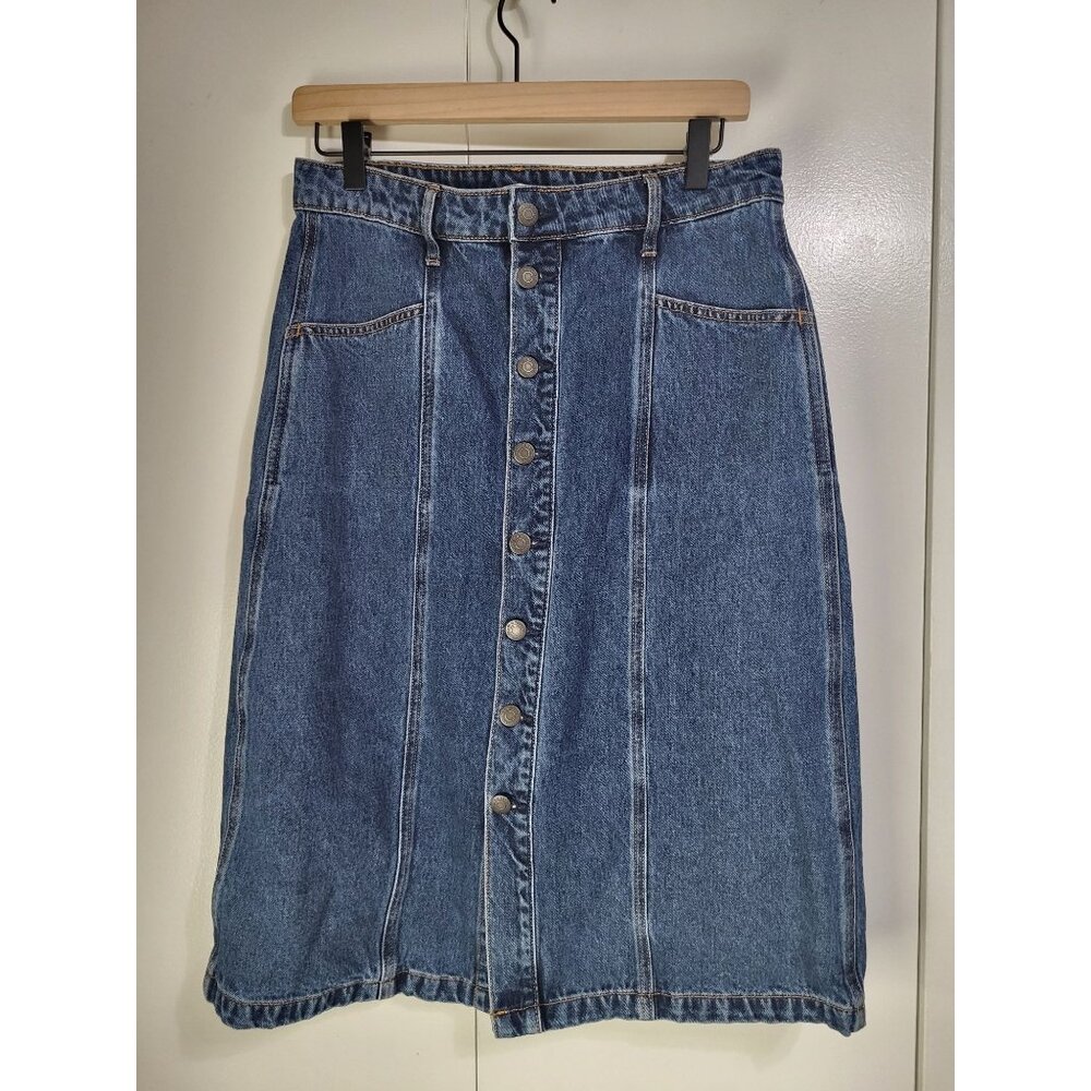 Old Navy Blue Button-Front Denim Midi Skirt